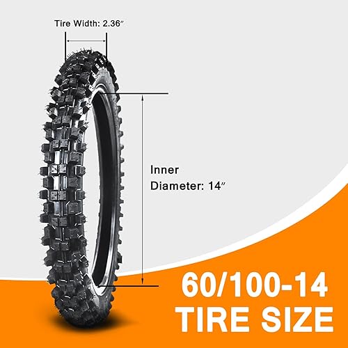 Miniatura 4 de Trasero 80100-12 3.00-12 Delantero 60100-14 2.50-14 Neumático y tubo interior para 110cc 125cc CRF70 CRF110 KLX110 TTR90 PW80 RM60 RM65 TaoTao DB14