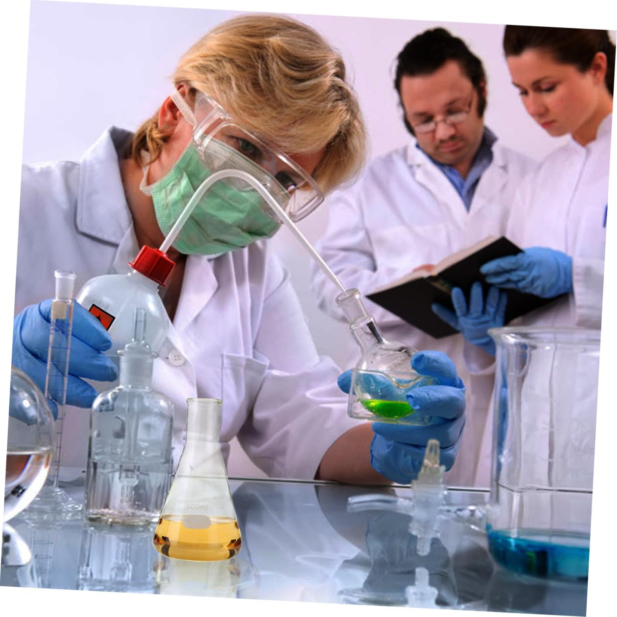 Hemobllo 4 Matraces Cónicos de Vidrio de Borosilicato, Base Plana, Medición Precisa, sin Burbujas, para Uso Escolar y Laboratorio