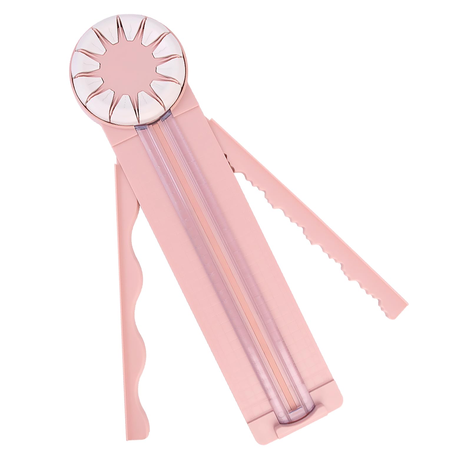 Kantenschneider für Papierarbeiten,12-in-1Schneidemaschine Papier Mit Schnittlinienführung Und Seitenlineal,Papierschneider für Bastelarbeiten (rosa)
