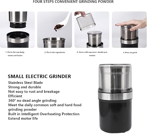 Miniatura 4 de Luqeeg Molinillo eléctrico pequeño  Molinillo de especias, molinillo de café clásico eléctrico con hoja de acero inoxidable portátil para el hogar,