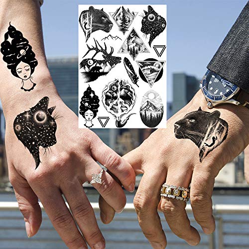 6 Sheets FANRUI Small Black Animals Temporary Tattoos For Women Kids Men Cute Geometric Mountain Forest Custom Lion Moon Star Fake Tattoo Sticker Waterproof Arm Children Tiny Hands Face Temp Tatoo Paw - Thumbnail 7