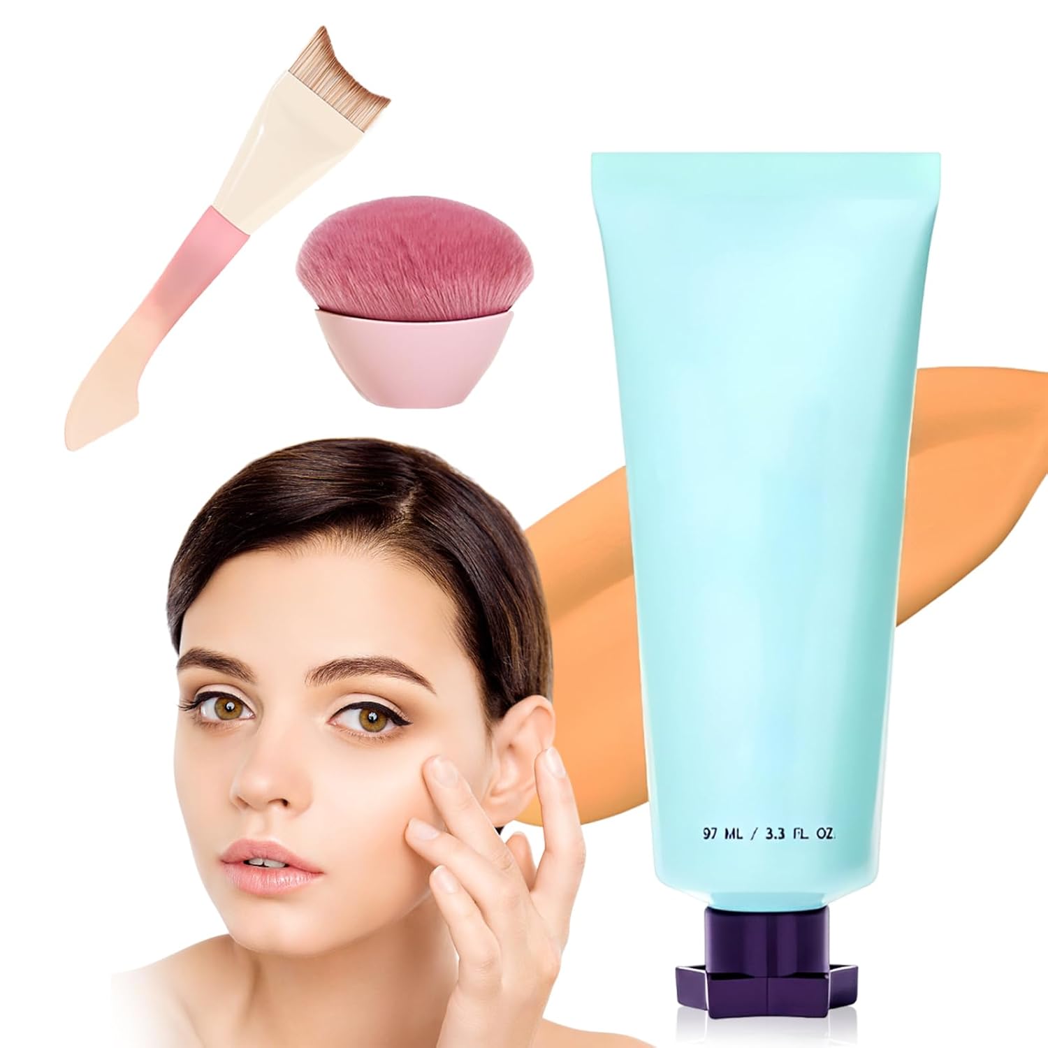 Liquid Foundations with Face Foundation Brush & Body Foundation Brush for Mature Skin, Concealer Coverage Cream for Makeup, Long Lasting, Lightweight, Waterproof (#02)