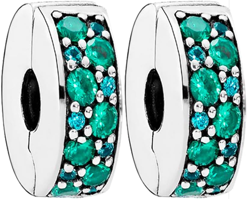 Sterling Silver Clip Charms for Pandora Bracelets Silver Clip Charms Jewelry Gifts for Women (Green)