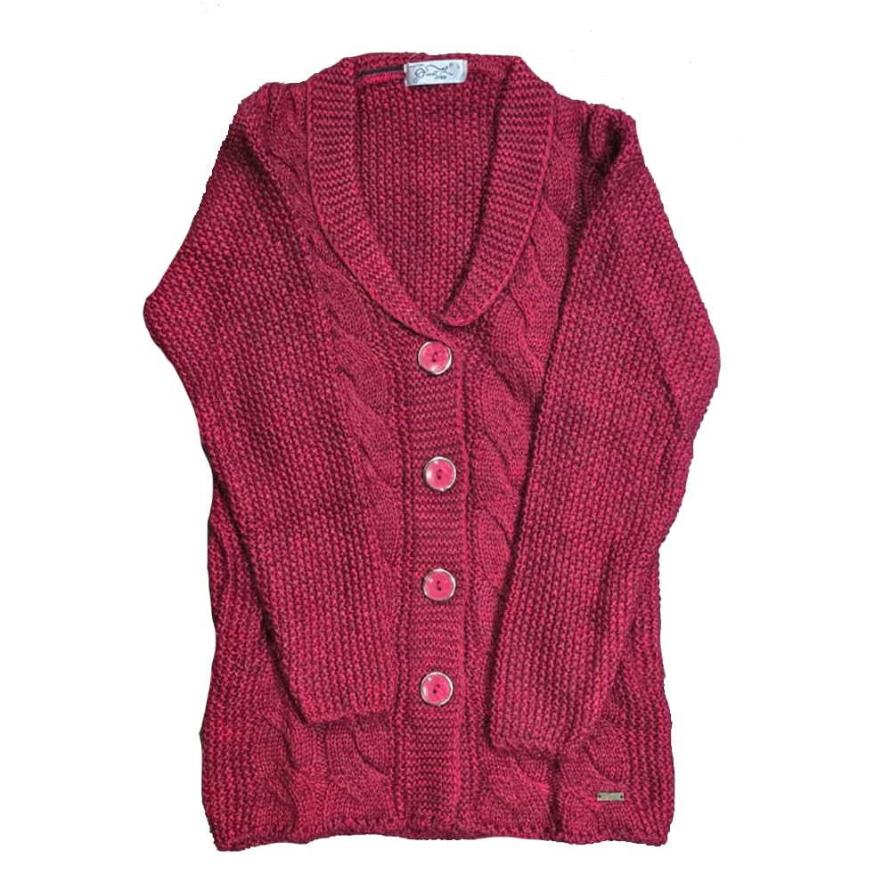 Women Woollen Knitted Coat Style Pullover Cardigan with 2 Side Pockets - Mehroon-image-31