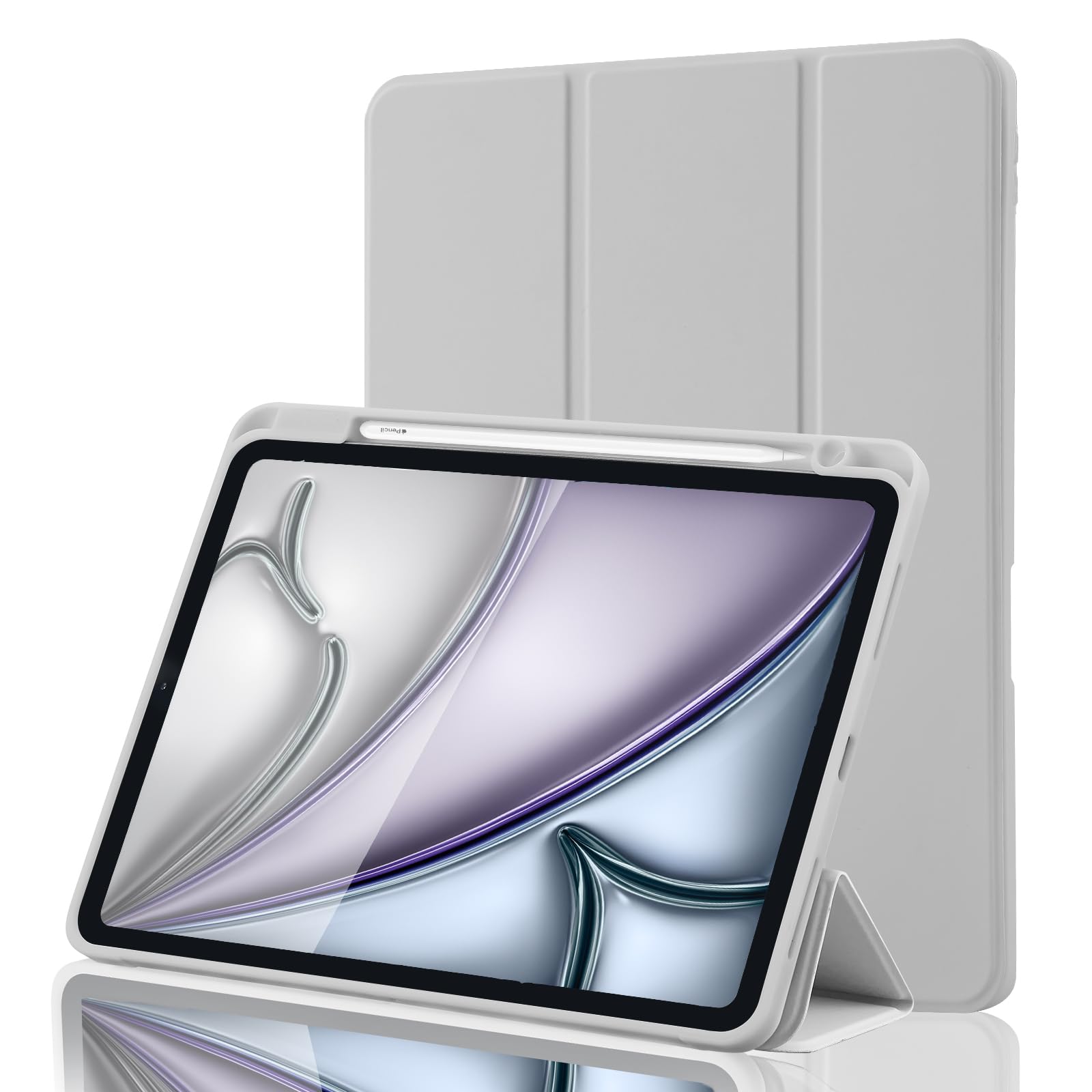 Hülle für iPad Air 11 Zoll M4 2026/M3 2025/M2 2024, iPad Air 5/4 2022/2020 10,9 Zoll mit Stifthalter, Magnet-Trifold Hülle mit iPencil 2. Gen Aufladen, Auto Schlafen/Wachen, TPU Schutz, Grau