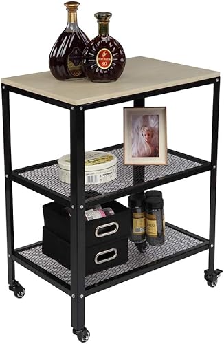 Carrito de cocina de 3 niveles, carrito de cocina rodante, carrito de almacenamiento de pie con marco de metal para sala de estar, color blanco