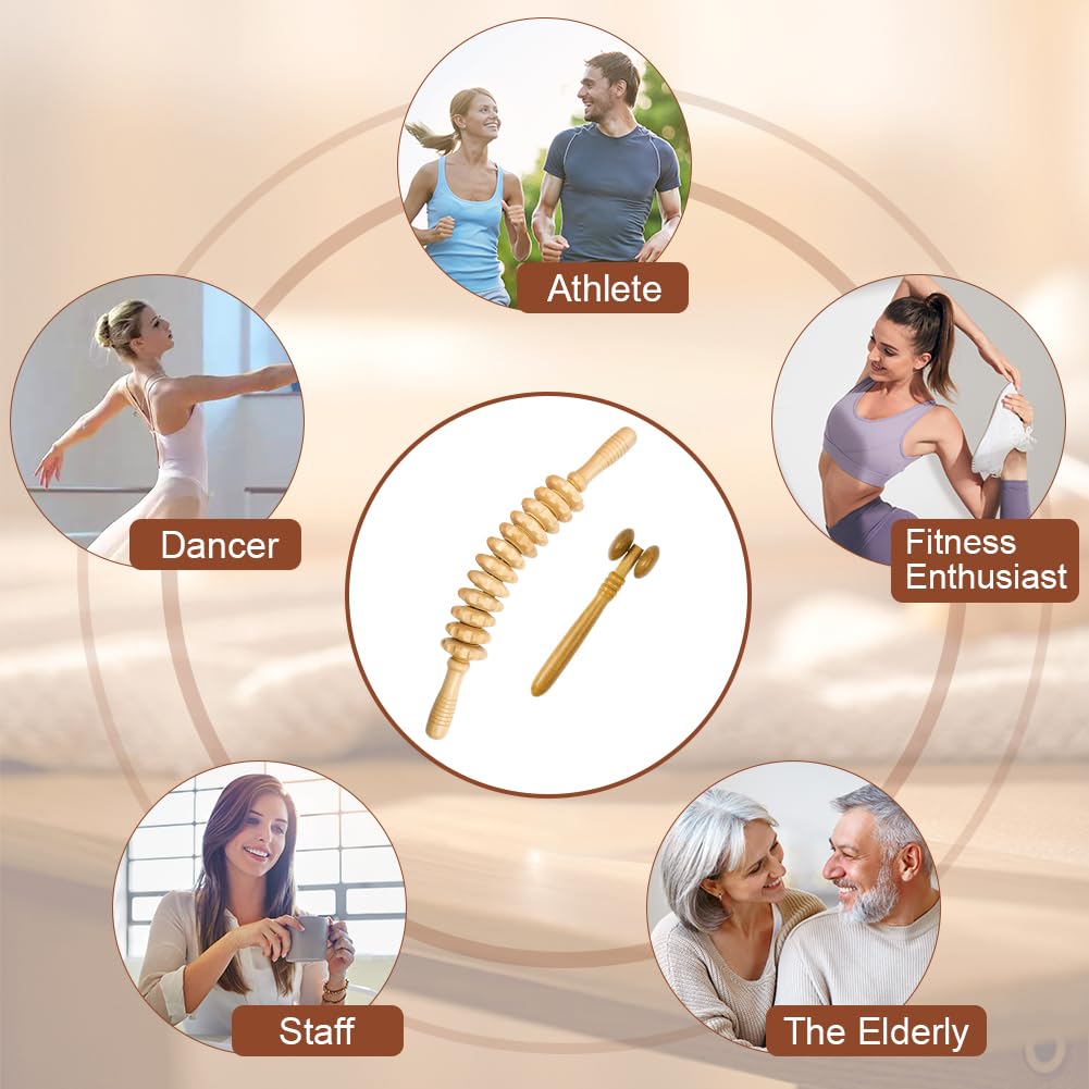 ACWOO Faszienrolle Holz, 2 Stück Faszienstab holz, Massageroller Holz, Anti Cellulite Massage Massagegerät für Muskelentspannung, Körperformung, Gua Sha Massage