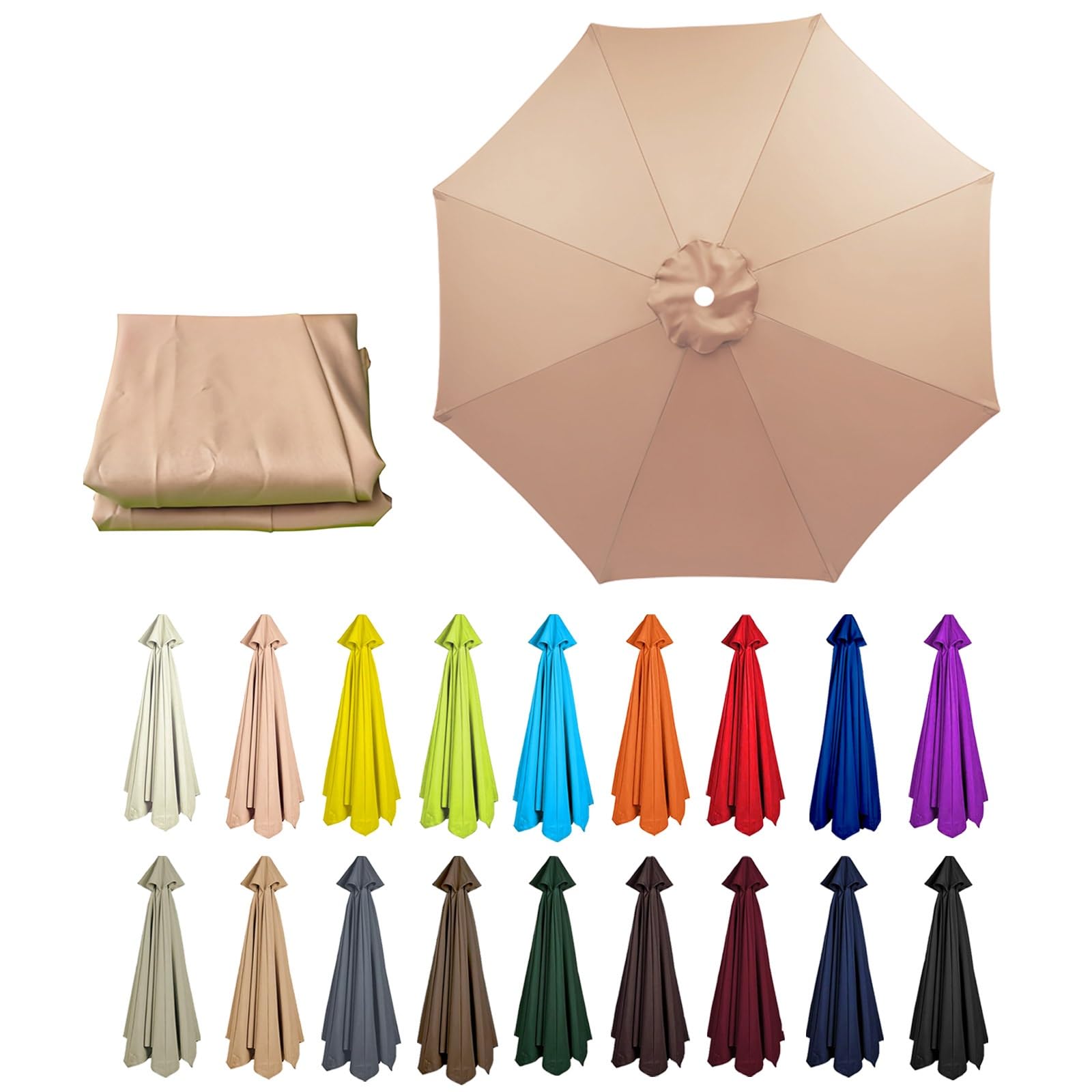 6/8 Arms Outdoor Replacement Canopy | Patio Umbrella Cover | Anti-ultraviolet Market Umbrella Top | Breathable | Washable | for Outdoor Patio Garden Beach(Champagne,6 ribs: 2m/6.6ft)