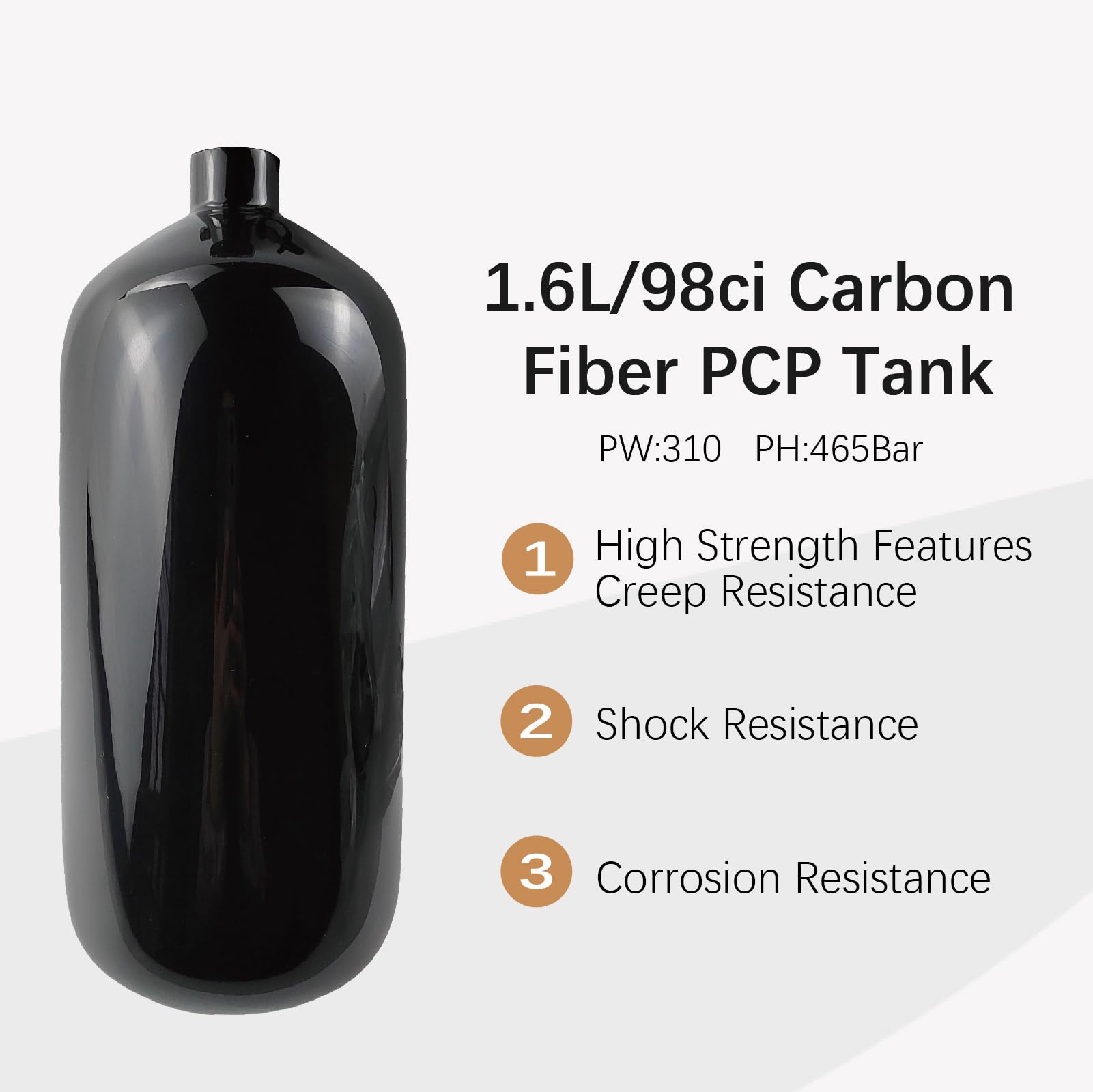 Orctac 98ci Carbon Fiber Paintball Tank,Black Coating Carbon Fiber PCP HPA Air Tank,4500psi PCP Air System Dual Gauge Valve Black Zip Up Cover
