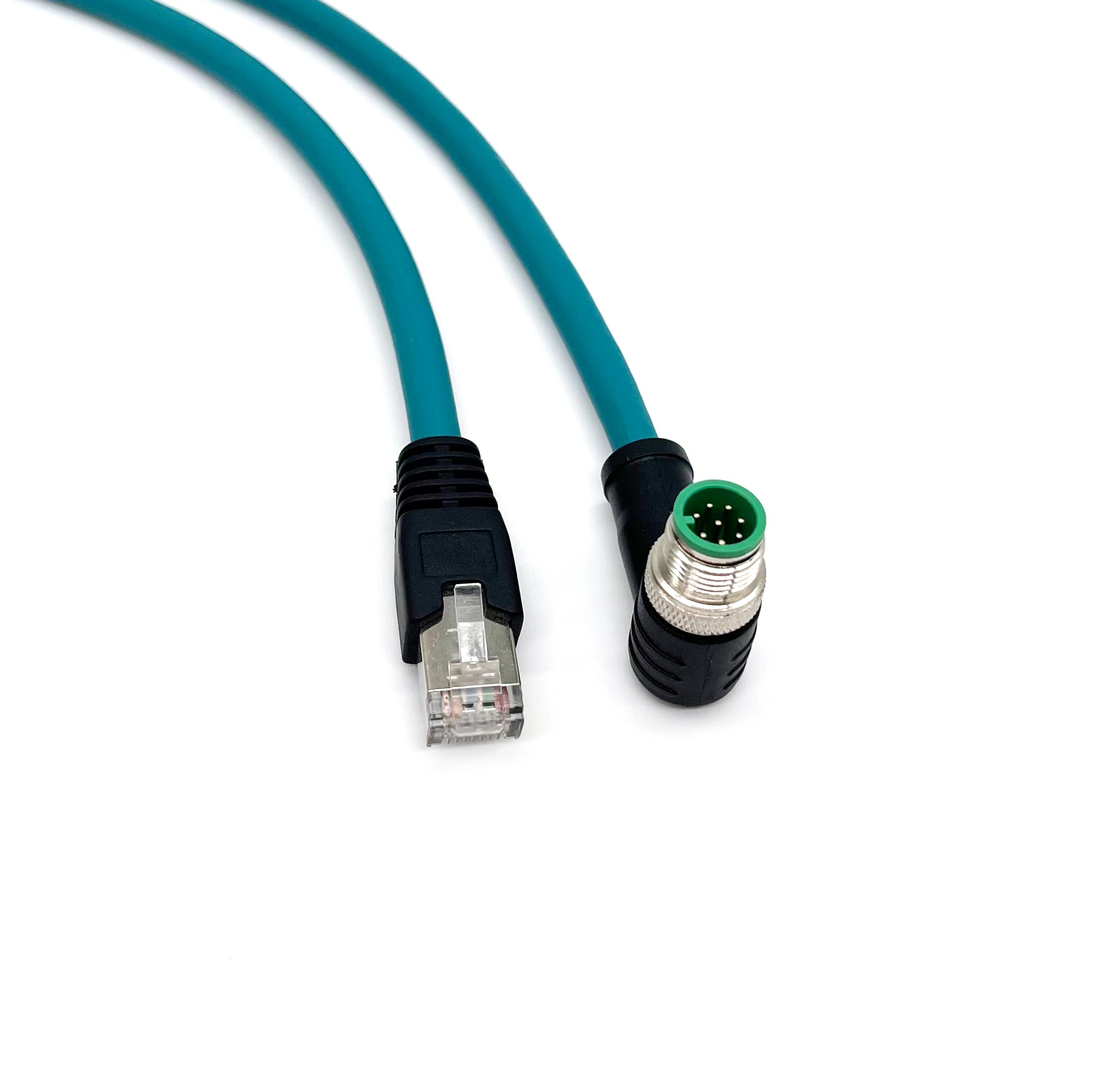 Cable Ethernet macho de ángulo recto M12 de 8 pines de 3.28 pies, código A a RJ45 macho, conjunto de cable industrial de par trenzado blindado de PVC de alta flexibilidad, 4 A, 250 V, AWG26, para