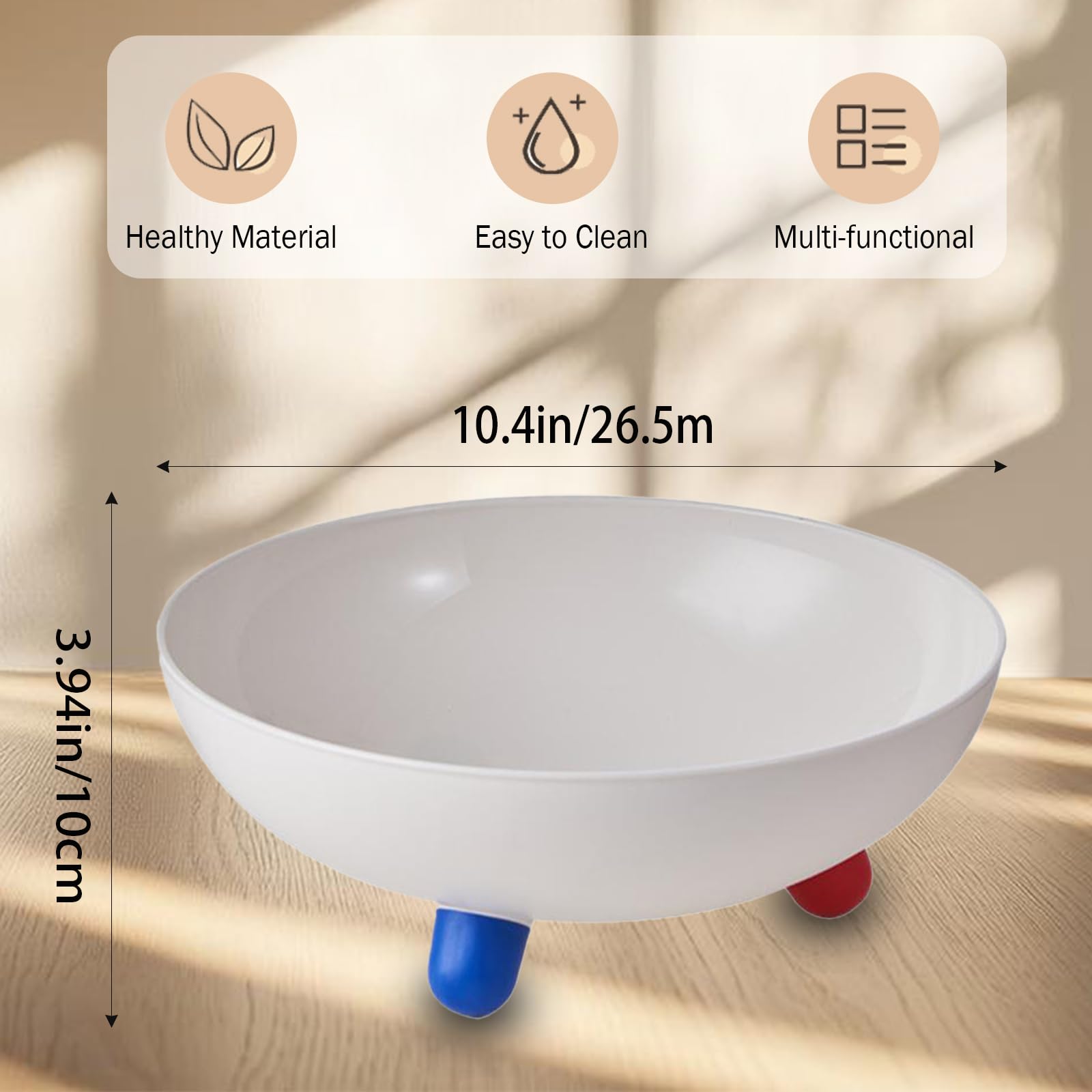 Riadyet Wide Mouth Fruit Bowl with Three-Legged Design – Wooden Storage Bowl for Kitchen Counter, Multi-Color Options, Ideal for Salad, Snacks, and Fruit (White)