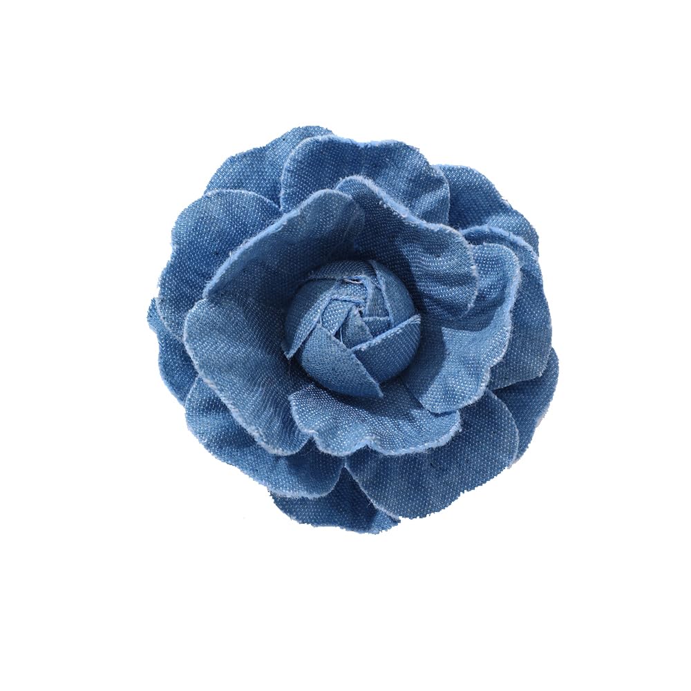 Fashion Denim Camellia Flower Lapel Pin Brooch For Women...