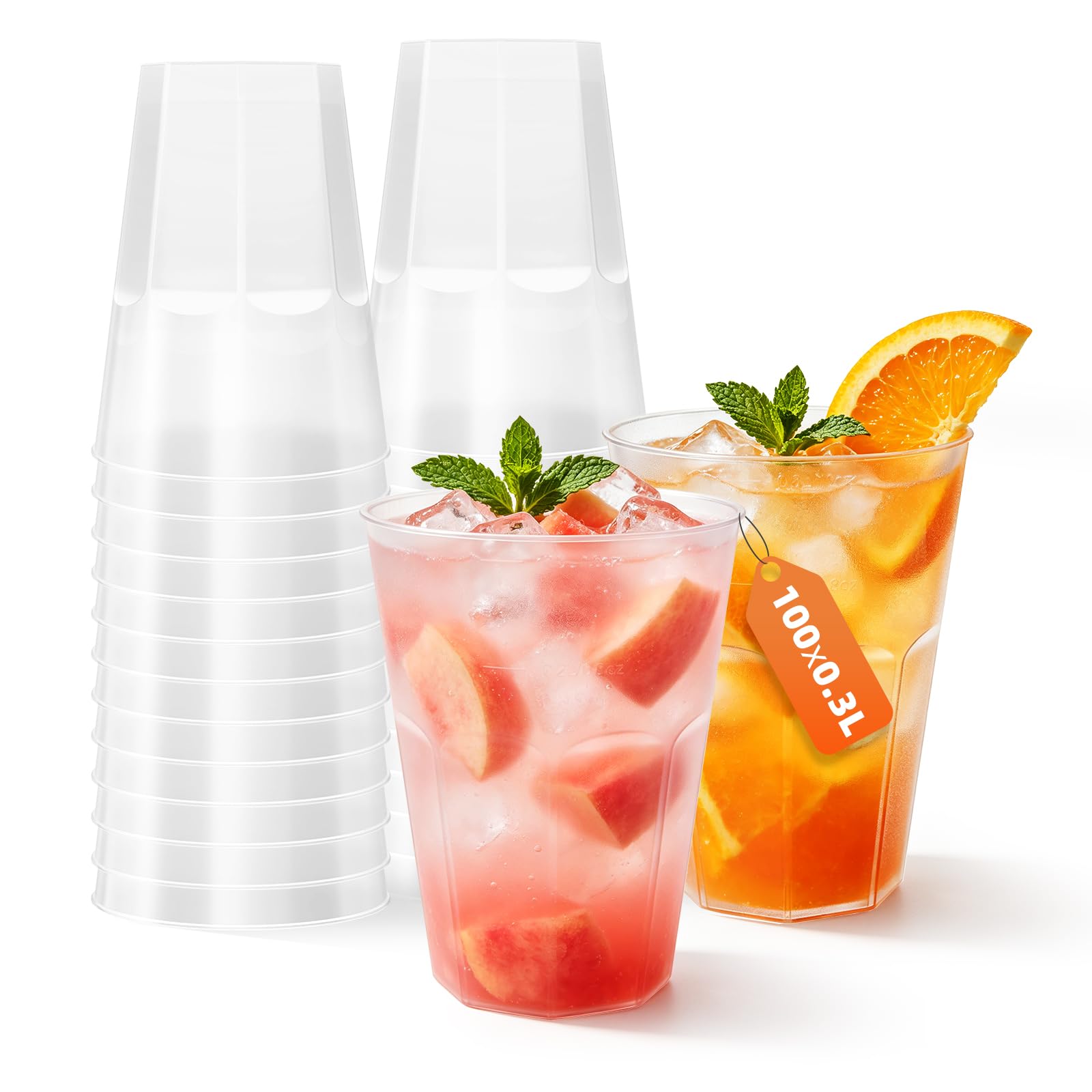 AOLUXLM Lot de 100 Gobelets de Fête, 300ml/10oz, Gobelet Réutilisables en Polypropylène, Passent au Lave-vaisselle, Incassables, Réutilisables pour Evénements, Mariages, Restauration