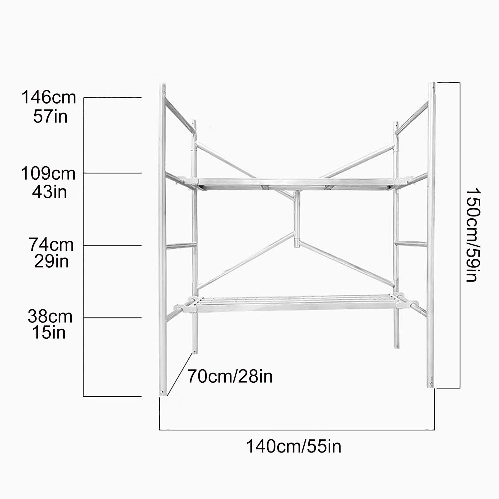 Échelle d'échafaudage pliable en acier – Plate-forme large antidérapante pour le nettoyage de véhicules récréatifs, les murs de peinture, les cloisons sèches et les détails – Équinte d'échafaudage