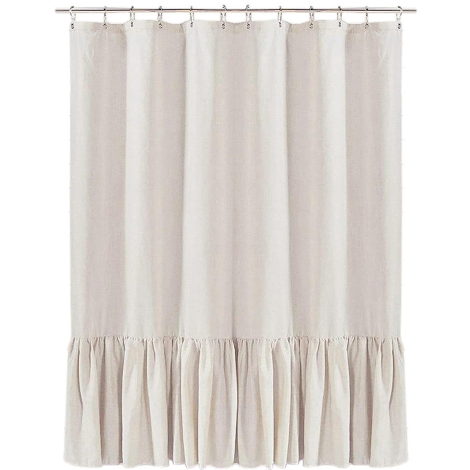 Hbbgdiy Beige Ruffle Shower Curtain 72X72 Inch Vintage Linen Fabric Bathroom Curtain With Ruffles And Buttonholes For Home Decoration
