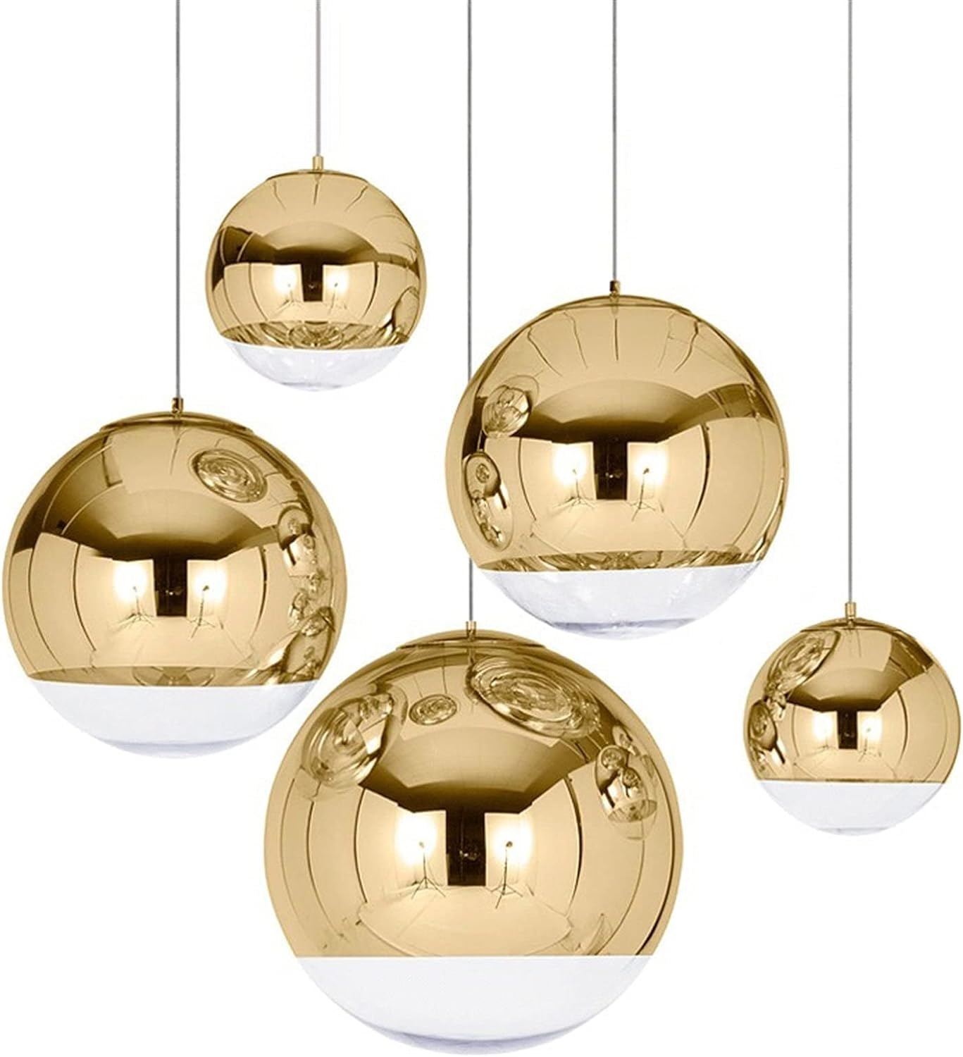 Lampa wisząca LED z kulą lustrzaną, oprawka E27 regulowana, dekoracyjna lampa na schody, biurko lub bar (złota, 35 cm)