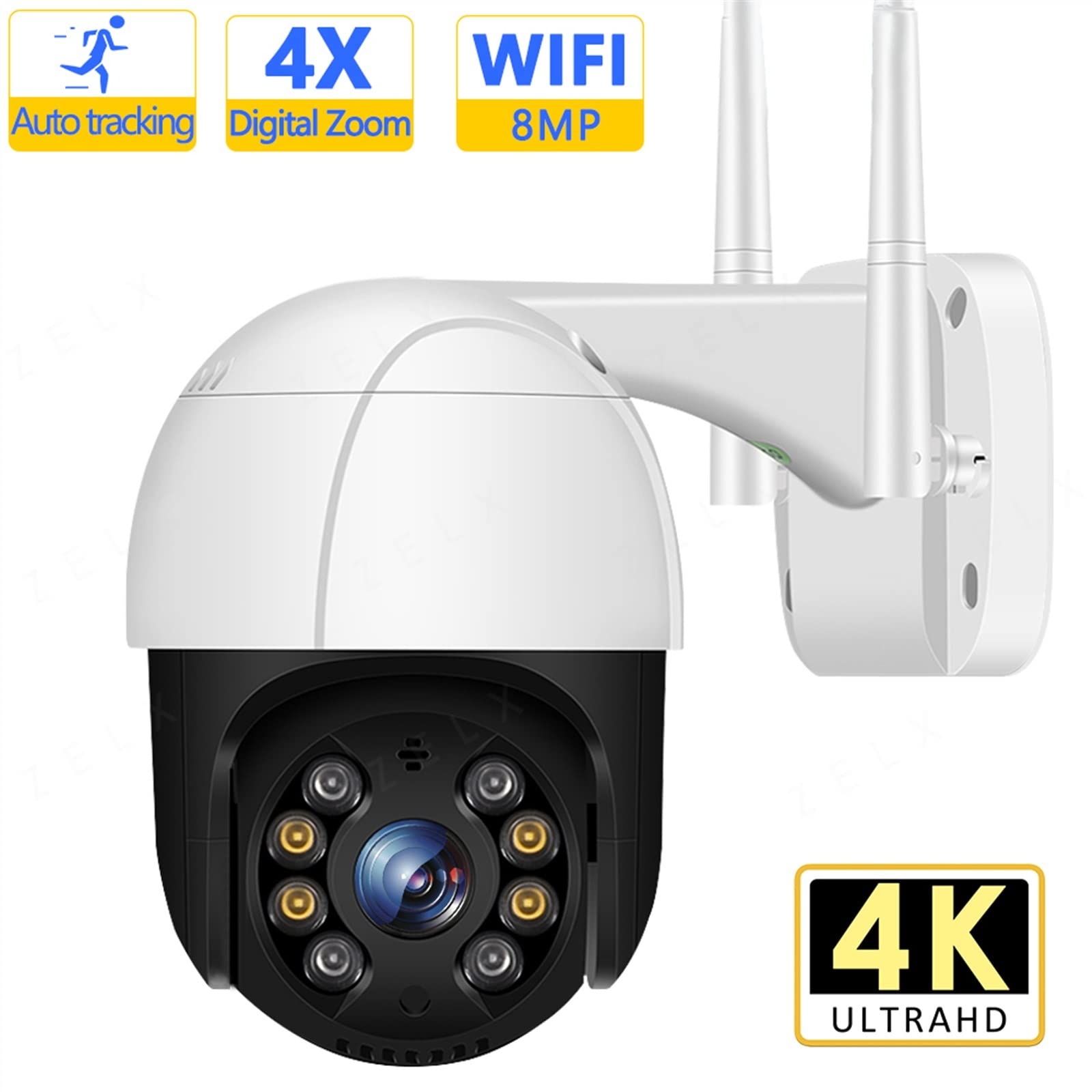 Telecamera Wifi Esterno, Telecamera IP 8MP 4K H.265 3MP HD CCTV Videosorveglianza Monitoraggio automatico 1080P Telecamera di sicurezza wireless PTZ Vista a 360 ° ,Sicurezza, Antifurto(8MP Add 64GB Ca