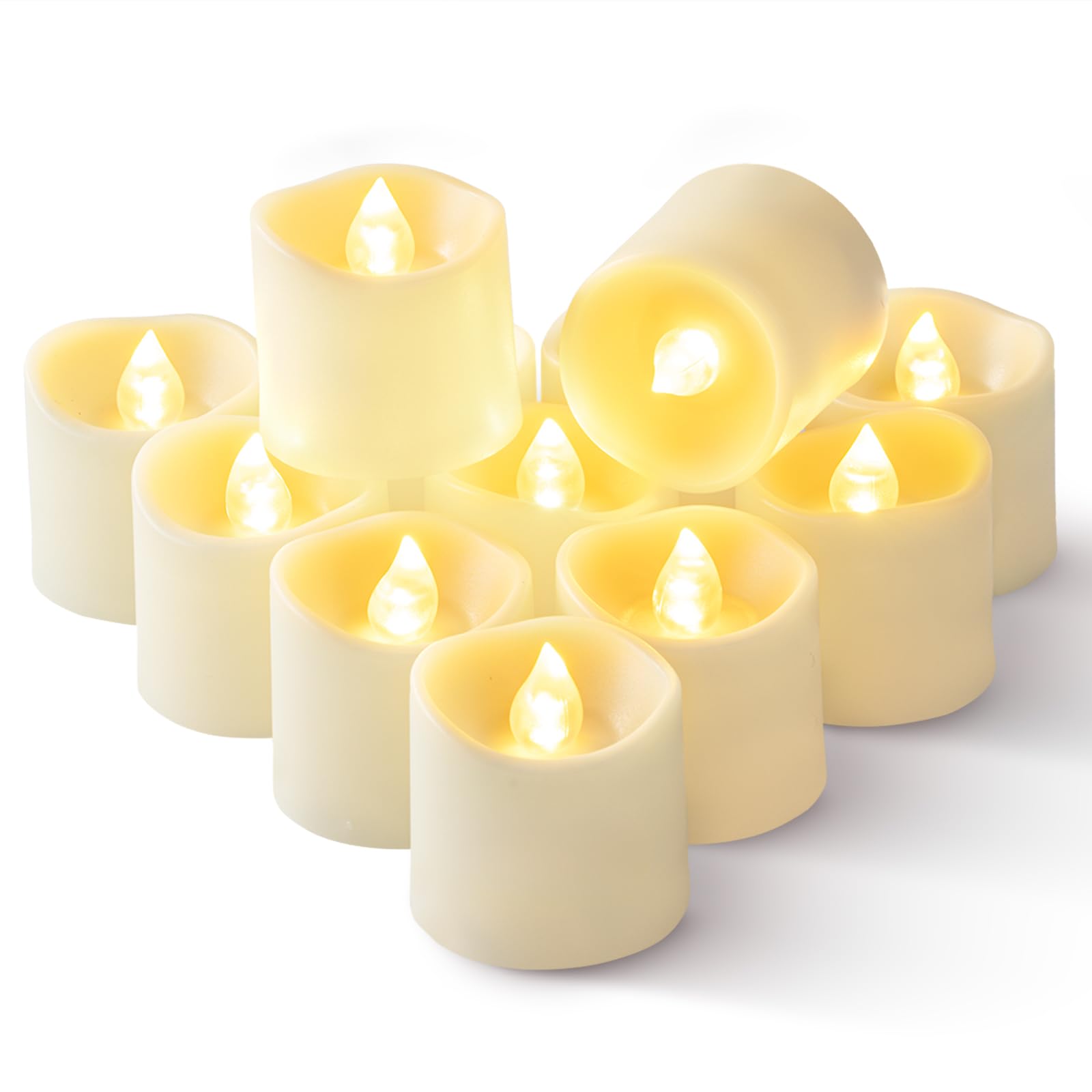 Homemory 12Pack Timer Flameless LED Votive Candles, Long Lasting Battery Operated Tea Light with Timers, 6 Hours On and 18 Hours Off Cycle Automatically for Wedding,Table Decorations (Ivory Base)