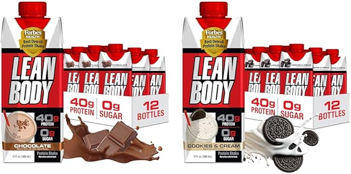 LABRADA Lean Body Ready-to-Drink Protein Shake Bundle - Chocolate & Cookies and Cream, 40g Protein, 0 Sugar, 22 Vitamins & Minerals, 17 Fl Oz 12-Pack Each