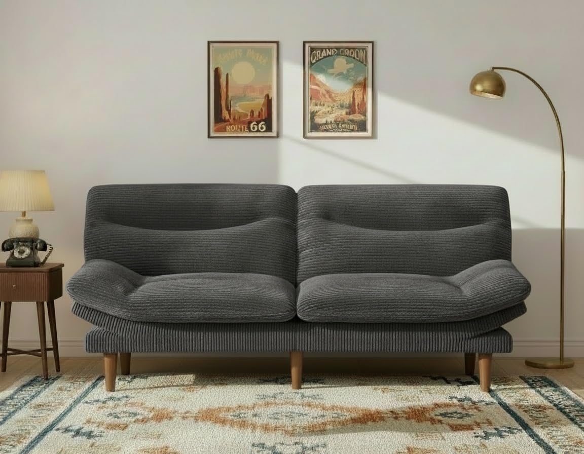 66″Futon Sofa Bed,3-in-1 Futon Couch w/Adjustable Backrest & Armrests, Convertible Sleeper Sofa Bed, Small Folding Sleeper Recliner w/Removable