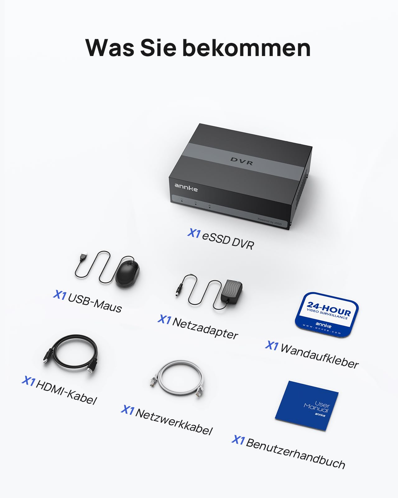 ANNKE 4 Kanal 3K Lite 5 in 1 DVR Rekorder mit 1 TB interner SSD-Festplatte für 4 Wochen 24/7 Aufzeichnung, KI Erkennung von Personen und Fahrzeugen, Unterstützt 4 Analoge und 1 IP Kameras