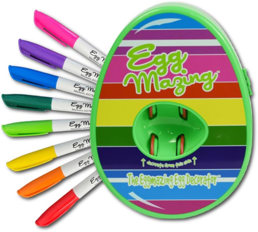 Eggmazing Egg Decorator Easter Egg Decorator Kit - Arts & Crafts Set - Egg Decorating Spinner and 8 Colorful Fast Drying Non-Toxic Markers (Spring Green)