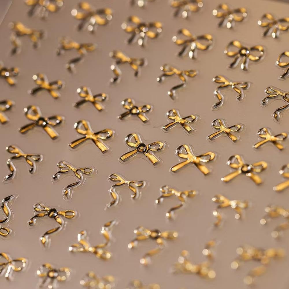 5D Embossed Nail Stickers for Nails Art Bow Nail Art Stickers Gold Nail Decals Self Adhesive Nails Decals Rhinestone with Design Manicure Supplies Charm for Women Christmas DIY Decorations