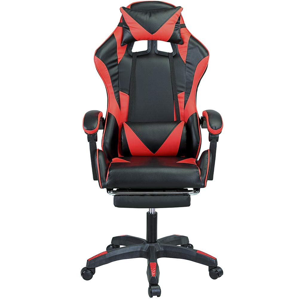 BAKAJI Sedia Poltrona Gaming Scrivana Ufficio Casa in Ecopelle Schienale Reclinabile Cuscino Lombare Poggiatesta Rotazione 360 Gradi Direzionale Altezza Regolabile Base 5 Ruote (Rosso con Poggiapiedi)