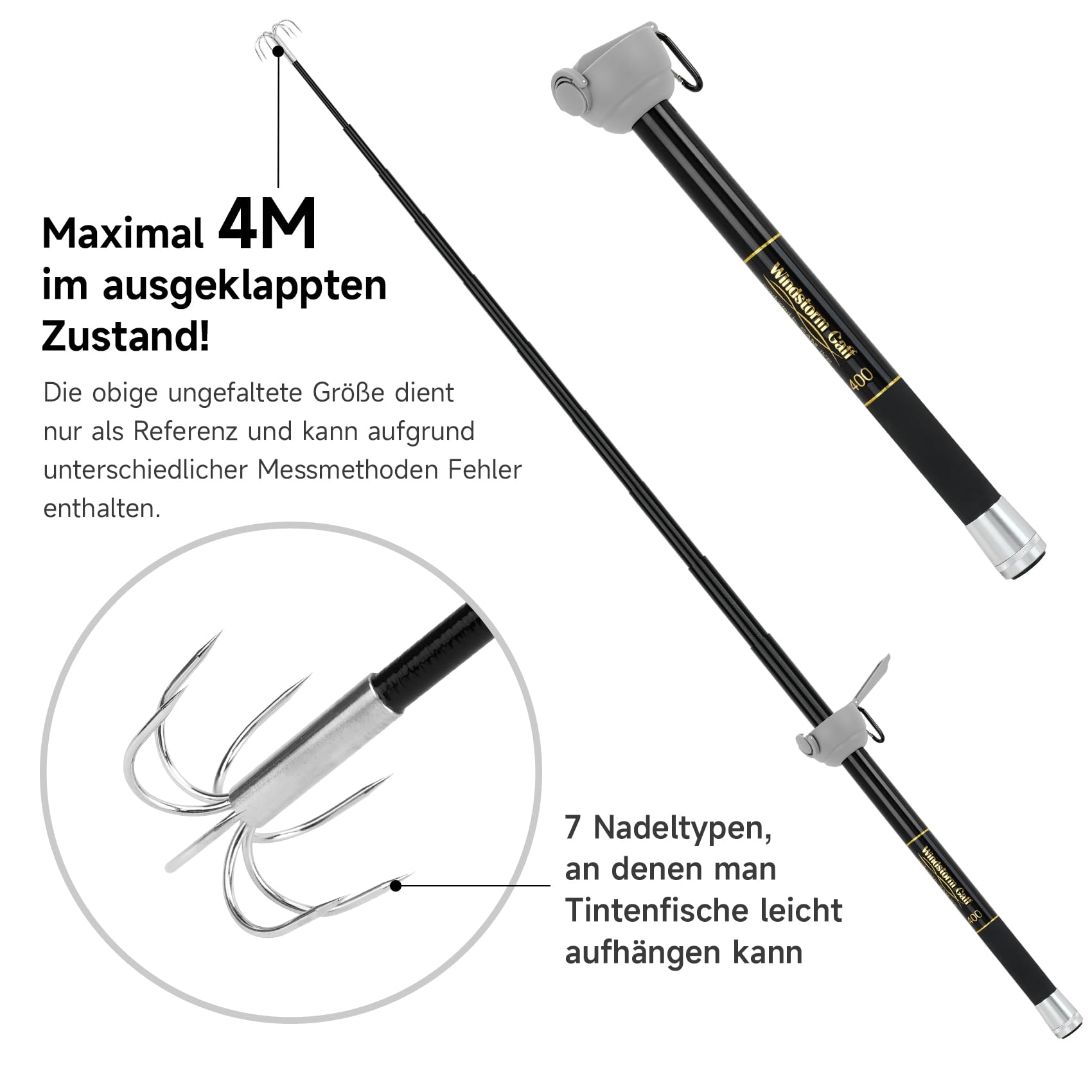 KOMCLUB Fisch-Gaff-Haken, Werkzeugzubehör, robuster Gaff, Eisfischer-Gaff, Squid Teleskop-Gaff für Offshore Bootfahren Felsen Angeln