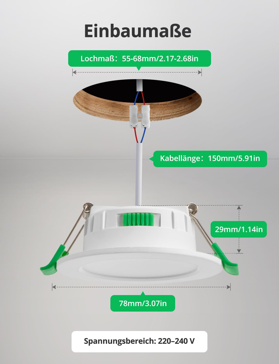 BOJIM 20er Set LED Spots Deckenleuchte 55mm - 68mm Lochmaß Einbaustrahler für Badezimmer, Warmweiß Kaltweiß Neutralweiß 4W Deckenspots 60mm IP44 Flach Einbauleuchten für Küche