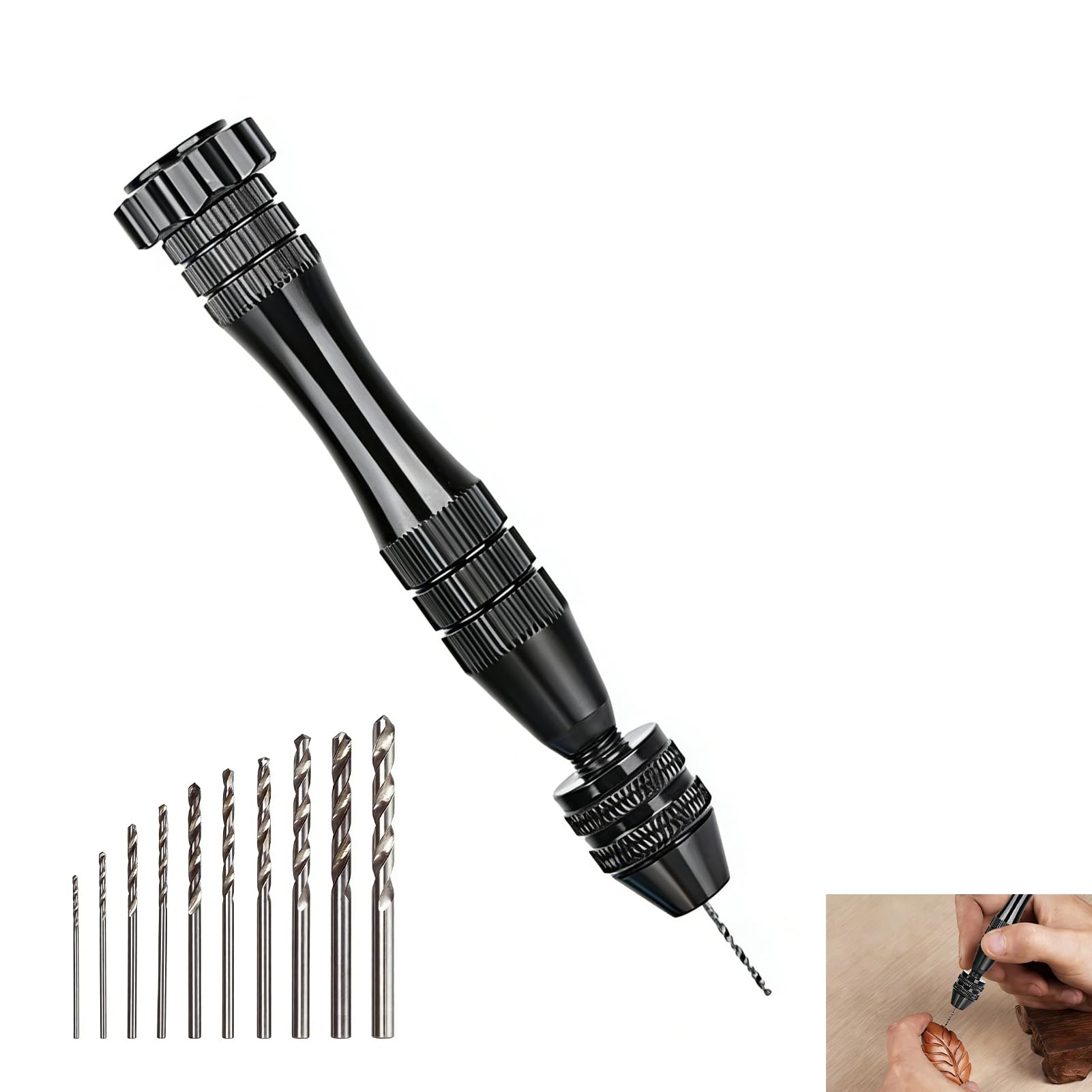11 PCS Pin Vise Hand Drill, Pin Vice Mini Hand Drill Pin Vise Set for Resin Molds, Jewellery Making and Model Craft, Manual Precision Drill with 10 Steel Micro Drill Bits 0.8-3mm for Epoxy Clay Wood
