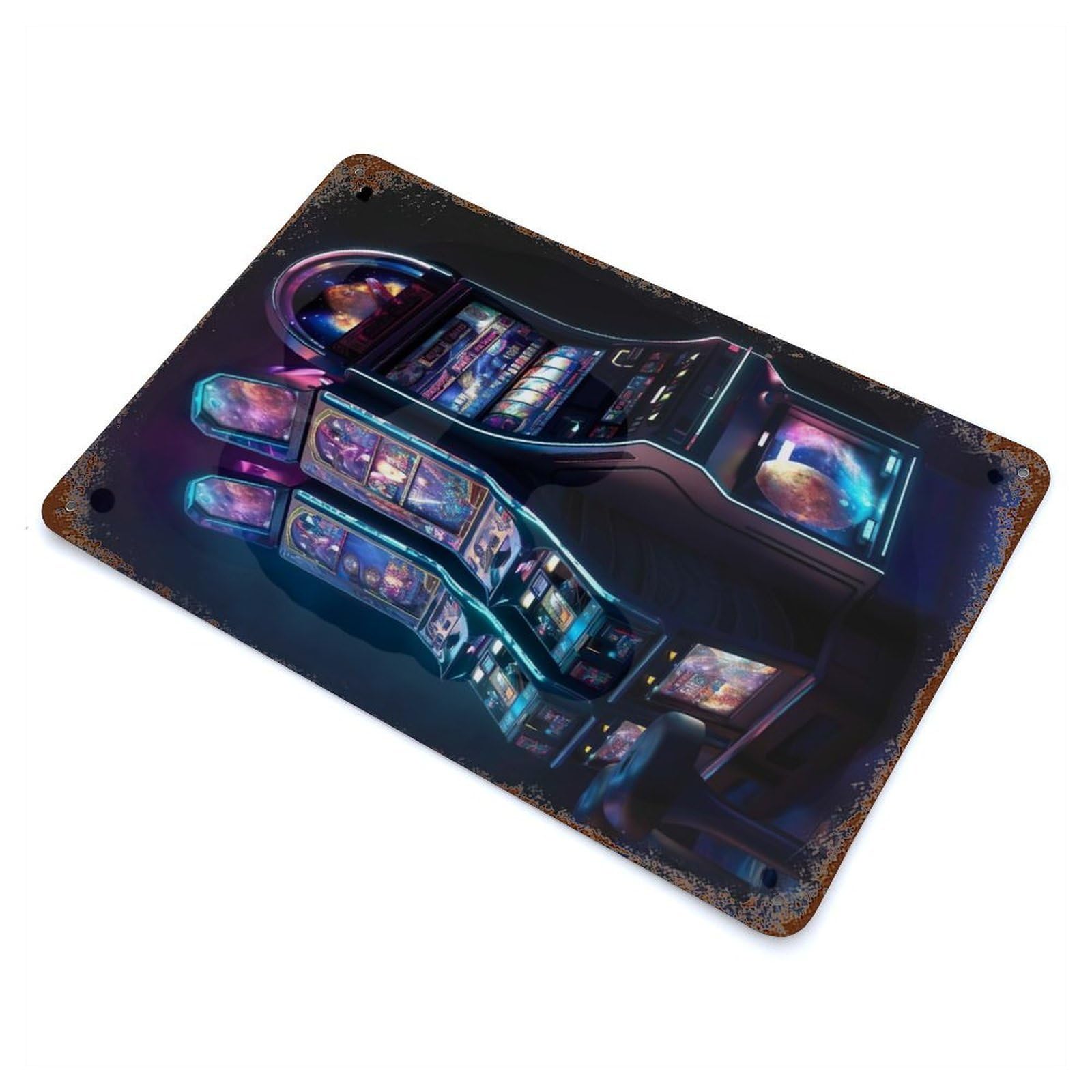 Cosmic Slot Machine 11.8"x7.9" Rusty Metal Tin Sign, Novelty Wall Decor for Cafe, Home Bar And Lounge Decor