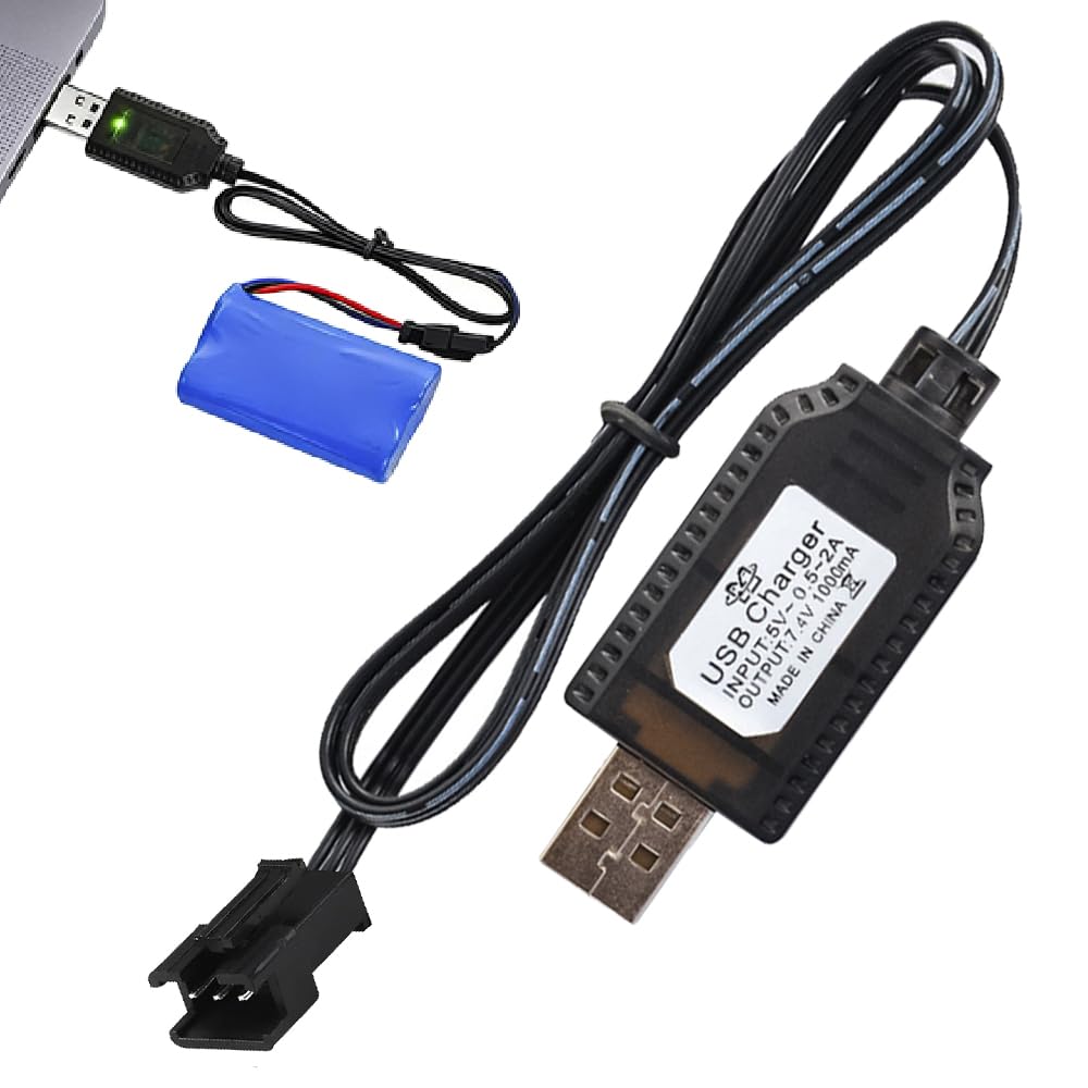 7.4V USB Charger Cable with SM-3 Pin Plug Universal Lipo Charger Durable RC Battery Charger Connector for Remote Control Toys Tank Rechargeable Batteries with Battery Protection (3)