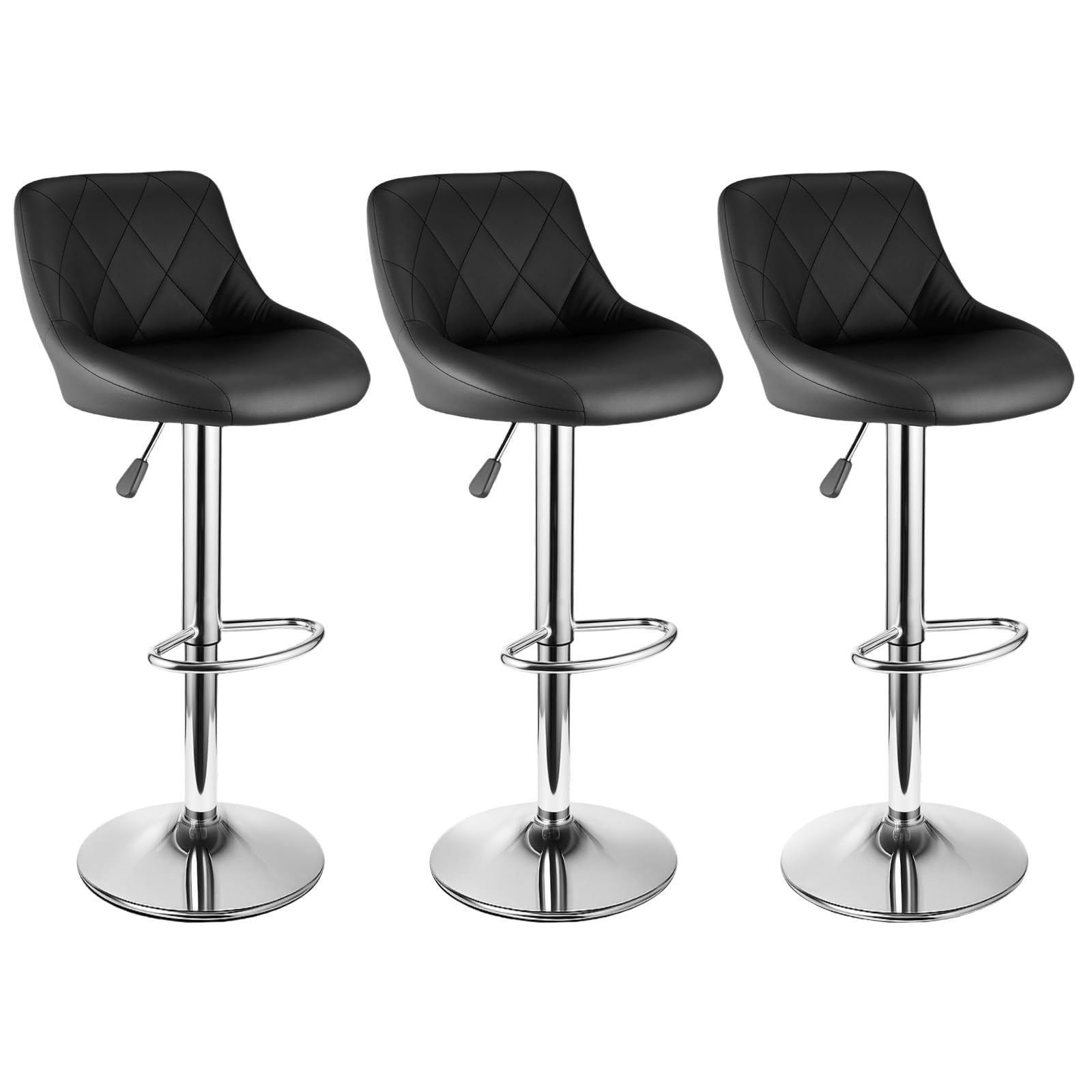 SUNNYNEST 3pcs Bar Stools Set Barstools Kitchen Lift Bars Stools Adjustable Swivel for Breakfast Kitchen Bar Chairs (Black)