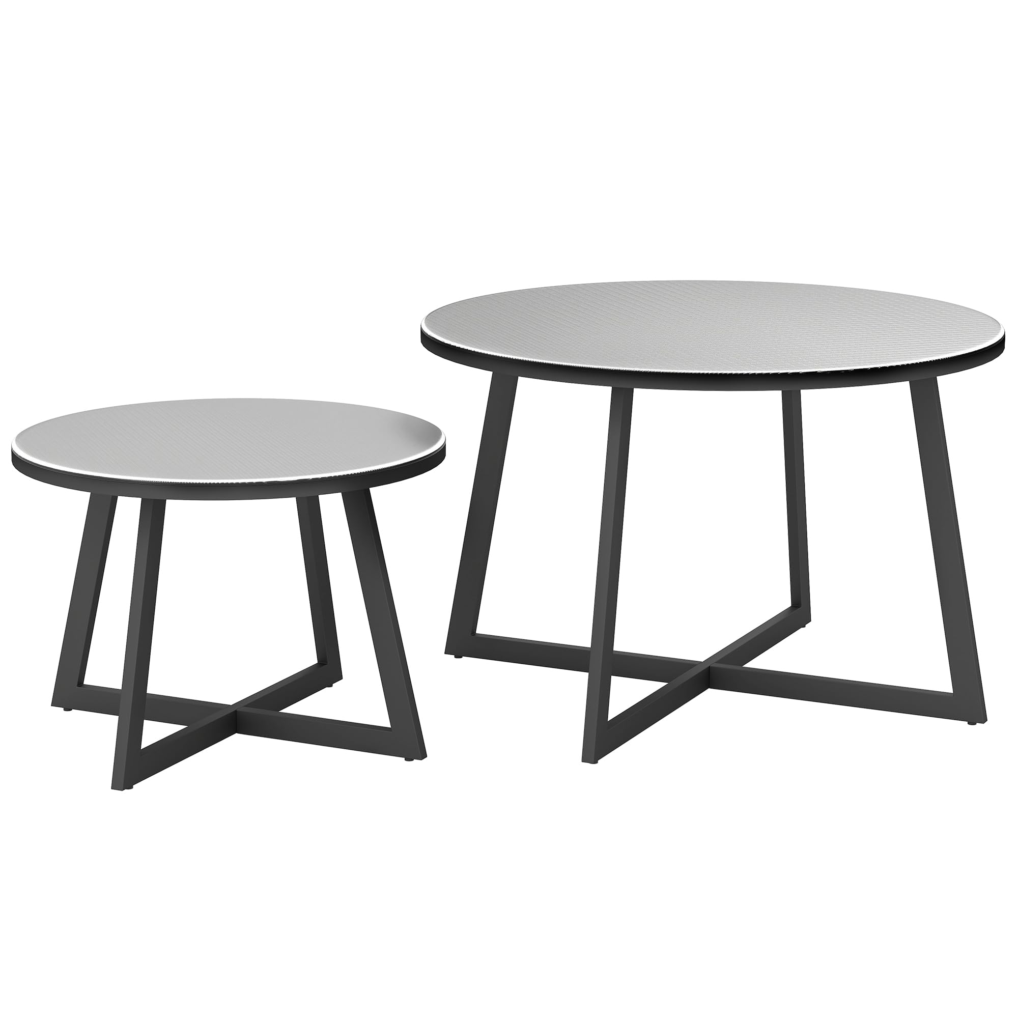 Outsunny Set 2 Tavolini da Giardino, Coppia di Tavolini da Caffè per Esterni con Piano in Vetro Temperato, Struttura in Acciaio, per Balcone e Terrazzo, Ø70x45 cm e Ø50x35 cm, Grigio e Nero