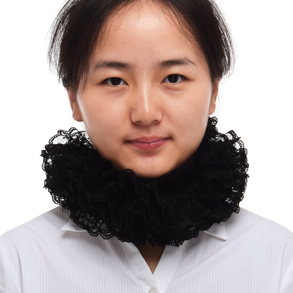 Blessume Women's 15.5'' Black Renaissance Neck Ruffle Lace Collar (15.5'' Black)