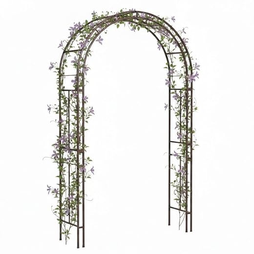 Plow & Hearth Arch Metal Outdoor Garden Arbor Montebello Gunmetal 7 Feet Tall, Steel Iron Trellis Lattice for Climbing Plants & Heavy Vines Wedding Arch Outdoor Patio Décor