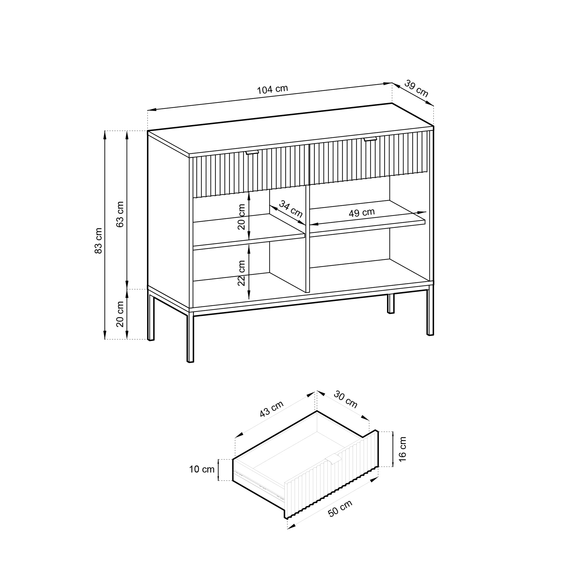 Selsey VELLORE-Commode 2 Portes, 104 cm x 83 cm x 39 cm