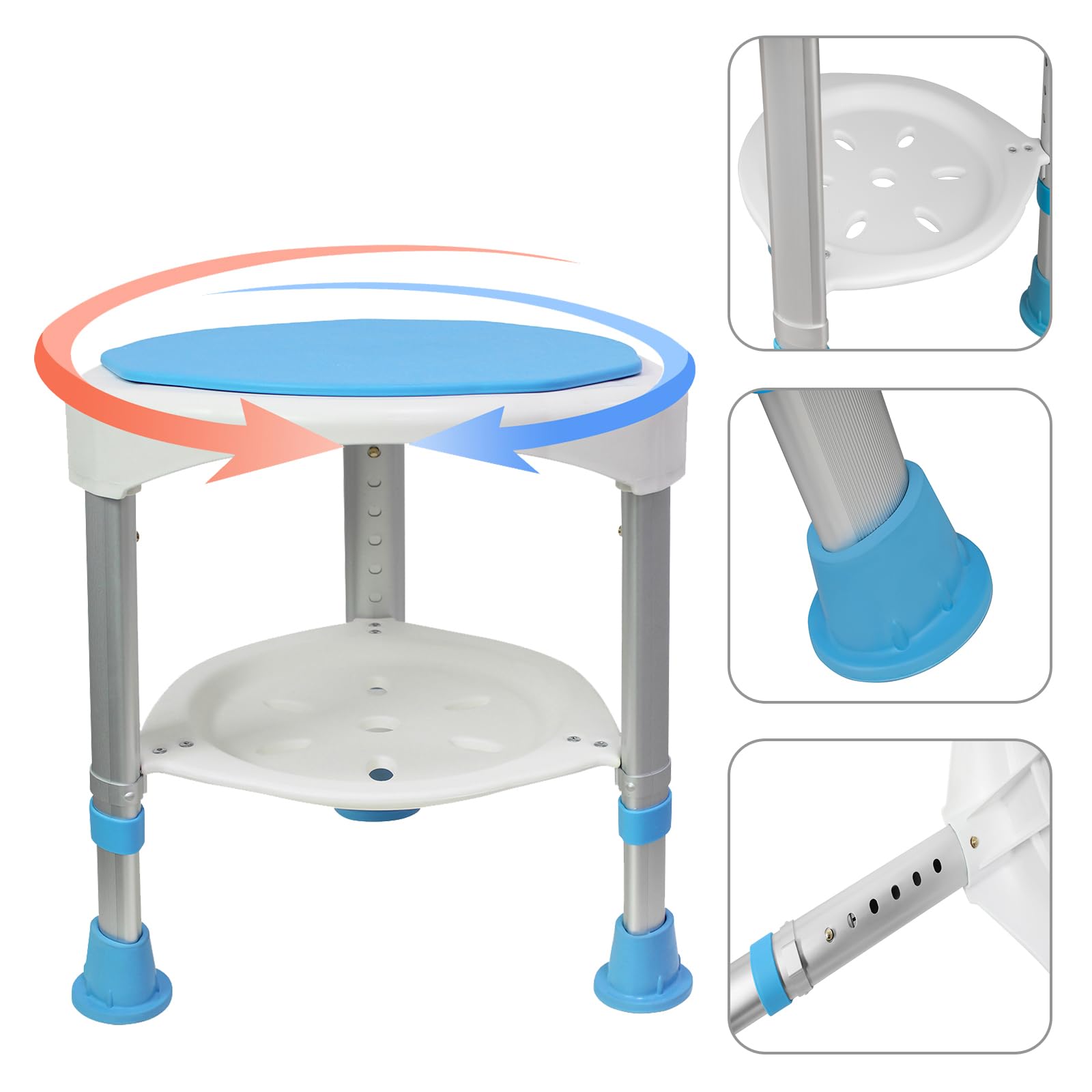ACXIN Obrotowy o 360° taboret prysznicowy, z regulacją wysokości, dodatkowe siedzisko do wanny z przyssawką, krzesło kąpielowe dla osób starszych i ciężarnych
