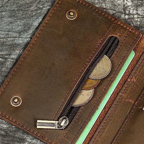 Men's Tri-fold Vintage Biker Cowhide Top Grain Leather Steel Chain Wallet, Chain Wallets for Men Cow Leather Wallet, Snap Closure4