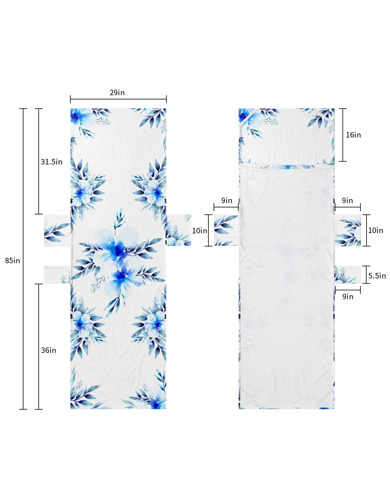 Watercolor Blue Flowers Beach Lounge Chair Towel Cover, Soft Chaise Lounge Towel with Side Pockets Patio Pool Chairs Cover for Beach/Pool Sunbathing 29x85 Spring Floral Summer Botanical Art