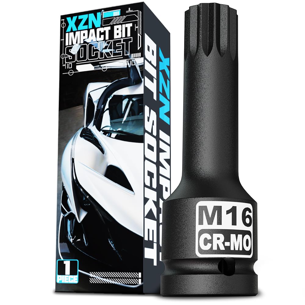 KIRXST Impact Triple Square Spline Bit Socket, 1/2" Drive M16 Spline Bit Socket, CR-MO Steel, 1/2" M16 Deep