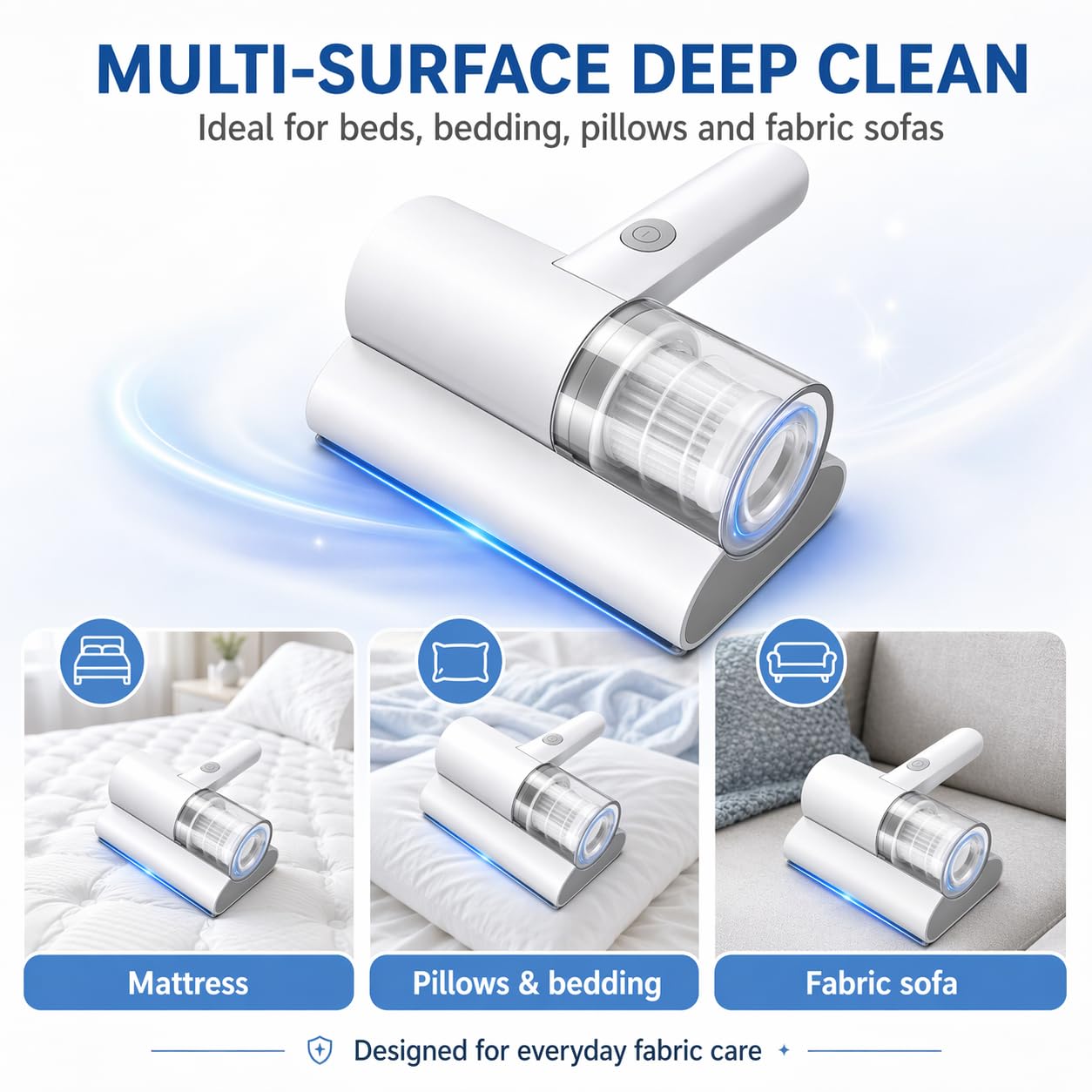 Aspiradora Antiacaros, Aspirador Acaros Sofa y Colchon con Una Gran Potencia de Aspiración, Aspirador Antiacaros para Colchones y Sofás Ropa de Cama y Sofás de Tela (Blanco)