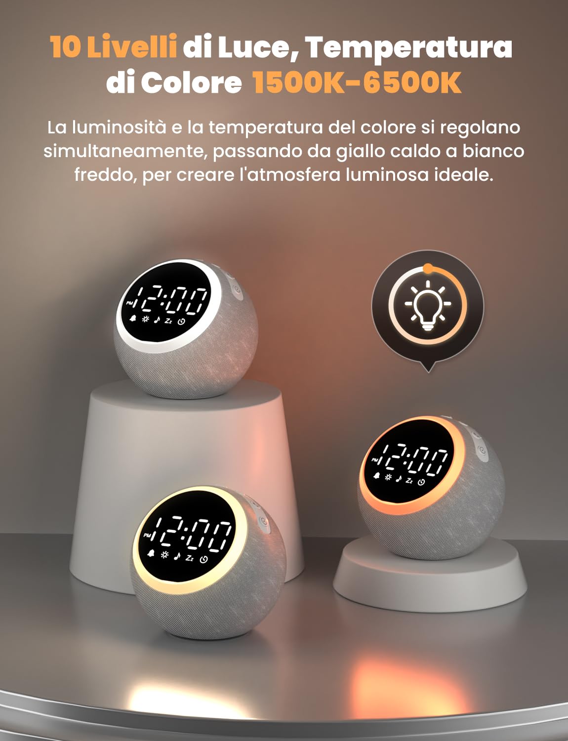 LIORQUE Sveglia con Rumore Bianco e Luce, Macchina Rumore Bianco, 25 Suoni Rilassanti, Volume Regolabile e Luce Notturna, Timer di Spegnimento, Ideale per Neonati, Bambini e Adulti