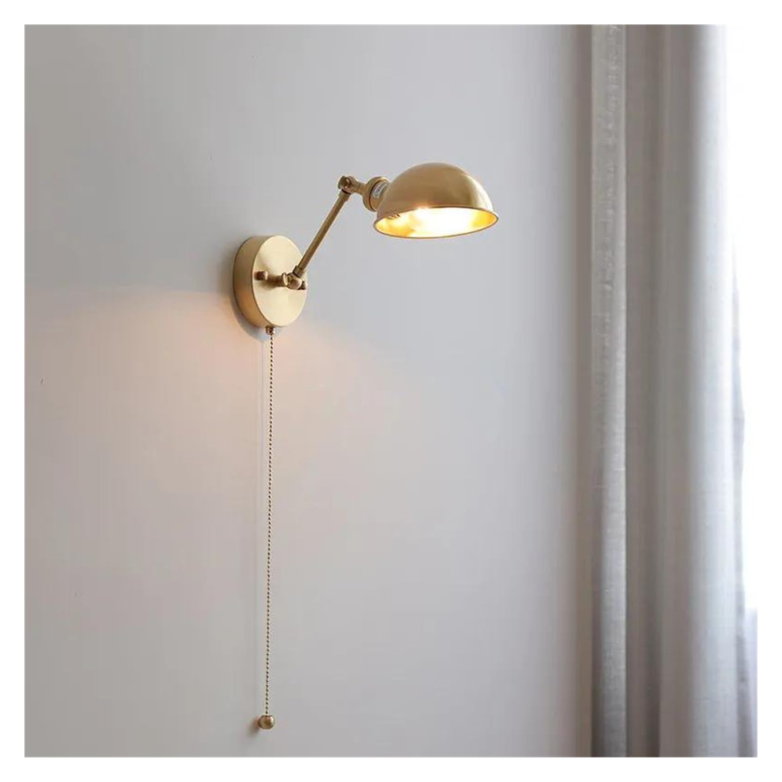 ZTCHSENZT Wall Sconces, Nordic Copper Modern Wall Lamp Sconce Pull Chain Switch Bedroom Living Room Bathroom Mirror Light Wandlamp Luminaria LED