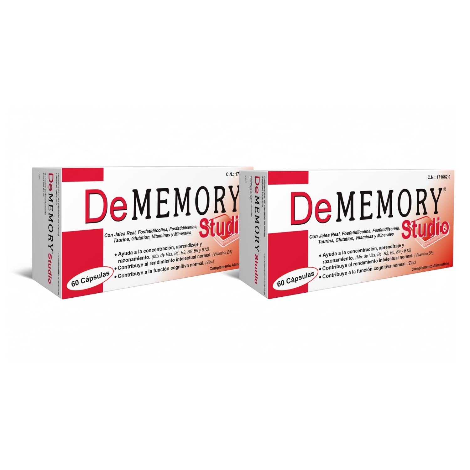 DeMemory Studio 60 Cápsulas - Pack 2 Unidades - Ayuda a la Concentración, Aprendizaje y Razonamiento - con Fosfatidilcolina, Fosfatidilserina, Taurina, Jalea Real, Vitaminas y Minerales