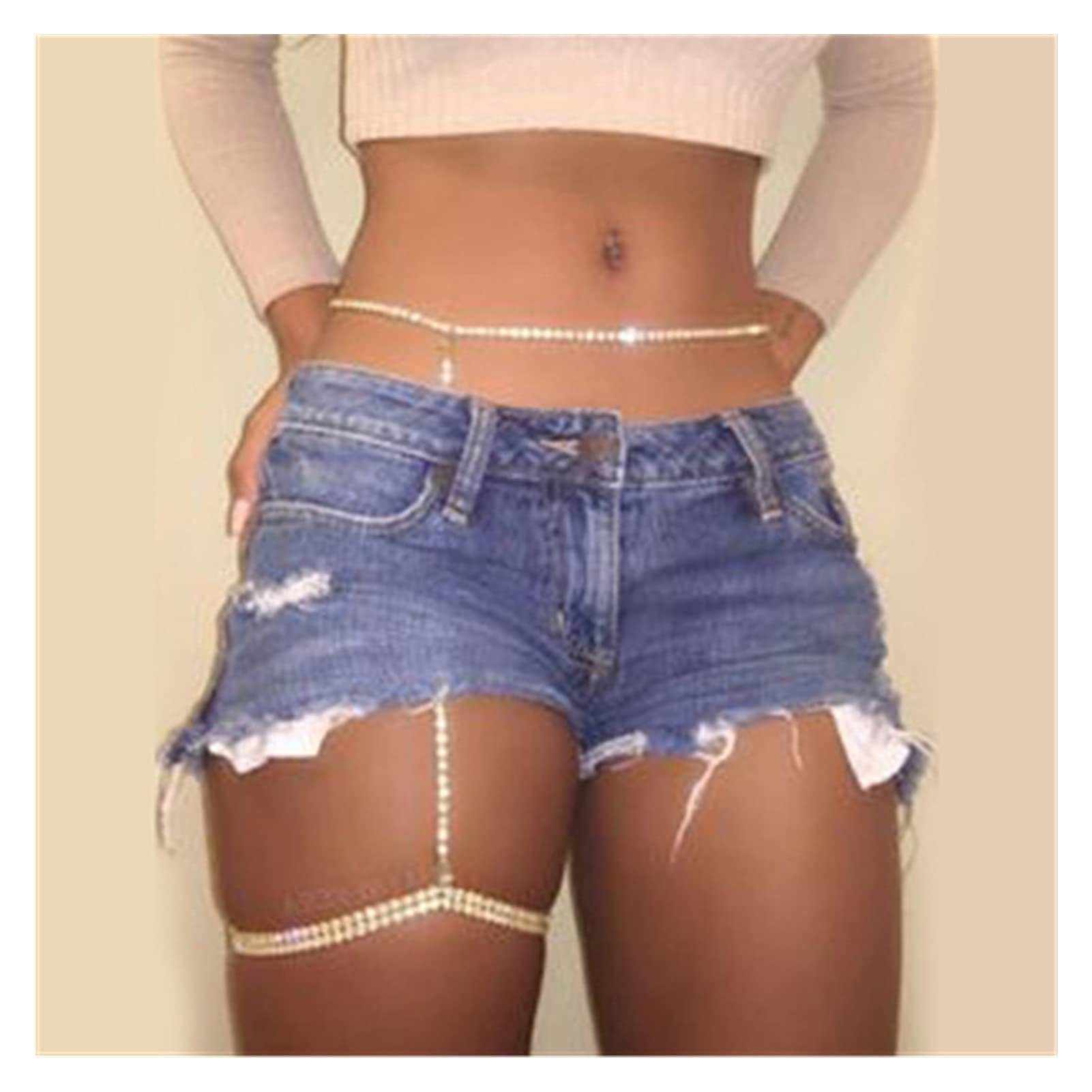 Body Chain Damen Kette - Goldfarbene einfache Strandkette mit Kreuzband für Taille und Bauch - Schwarze Harnaskette - Edler Schmuck für Damen - Accessoires