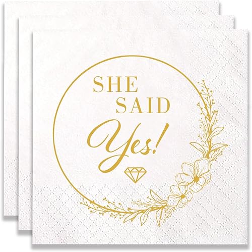Miniatura 1 de Paquete de 100 servilletas de papel desechables con texto en inglés She Said Yes para bodas, fiestas, compromisos, despedidas de soltera, fiestas,