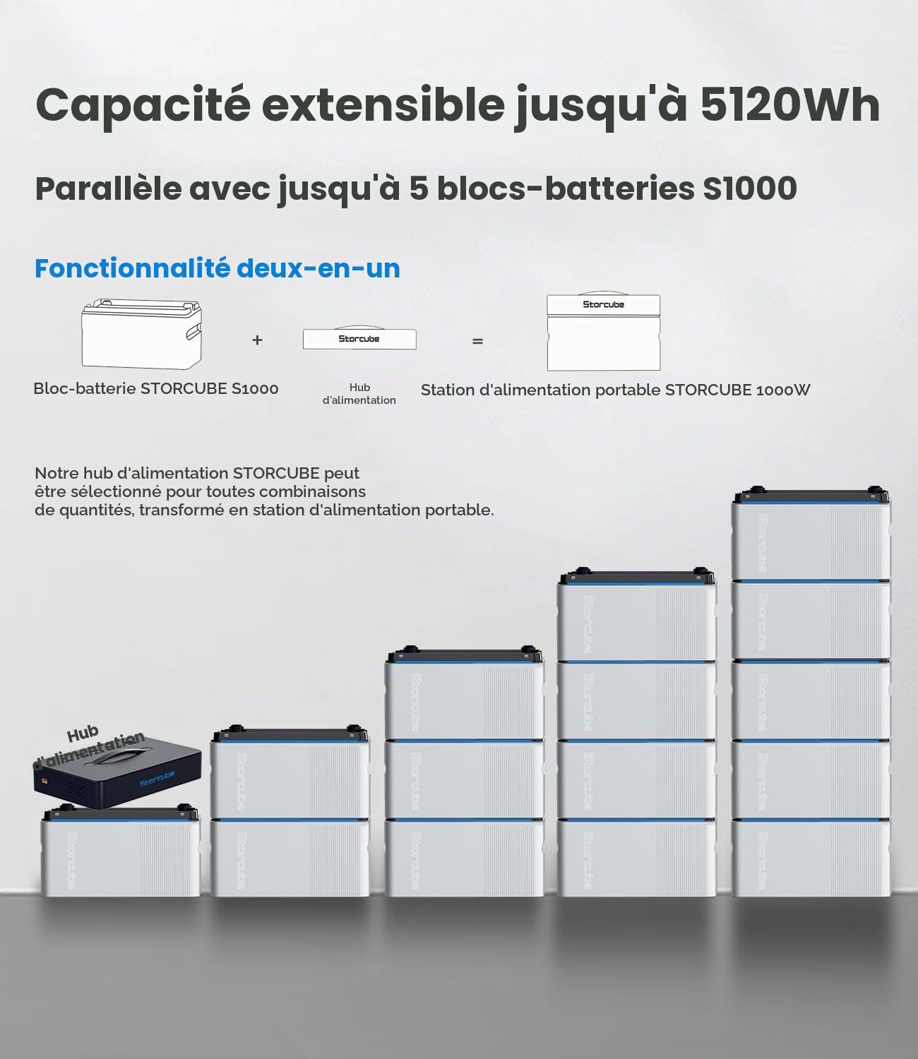 S1000 Batterie Solaire, Système de Stockage Solaire 2048Wh, Connectés au Réseau, Batterie LiFePO4, étanche IP65, Installation Facile