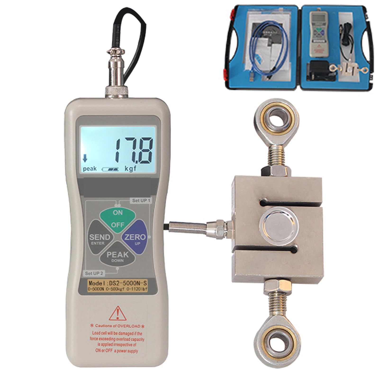 Cyfrowy miernik siły, precyzyjny tester push-pull, przenośny dynamometr LCD z uchwytem szczytowym do testów napięcia i kompresji, mierzy w N, kgf, lbf